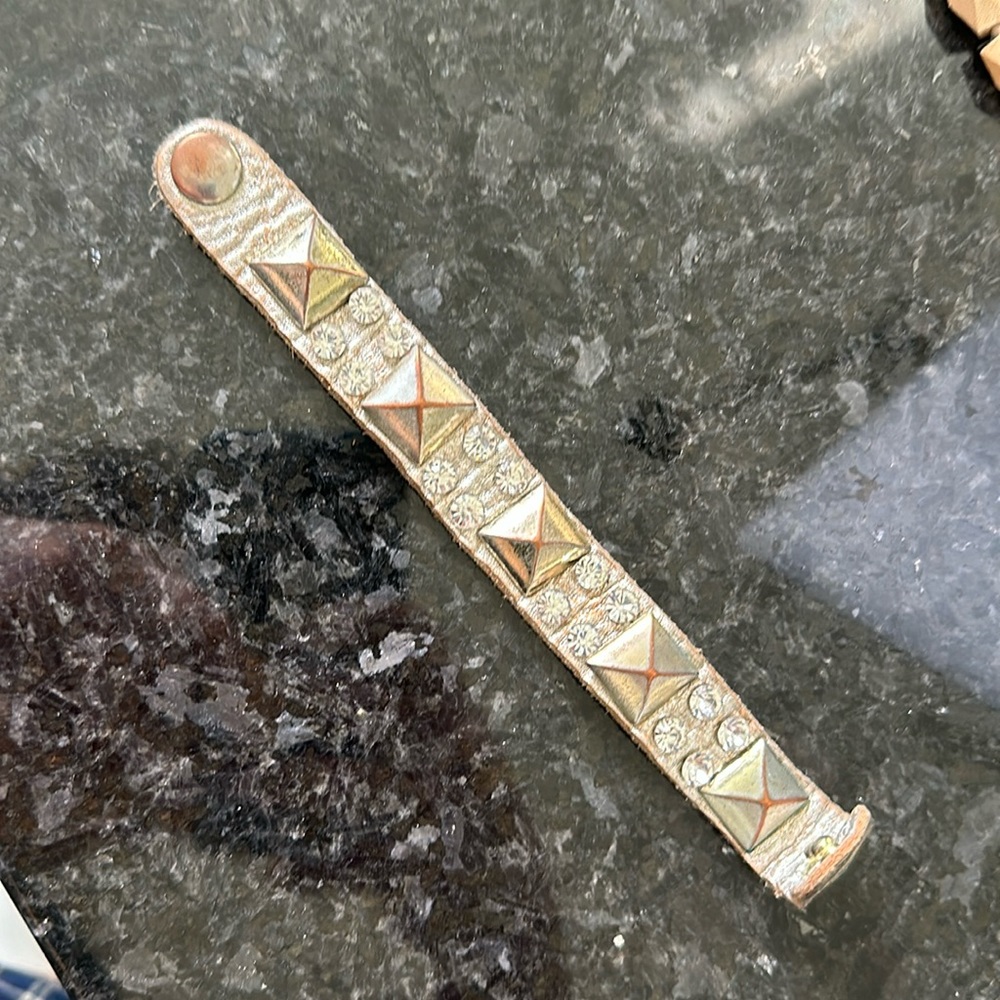 Leather snap bracelet with studs